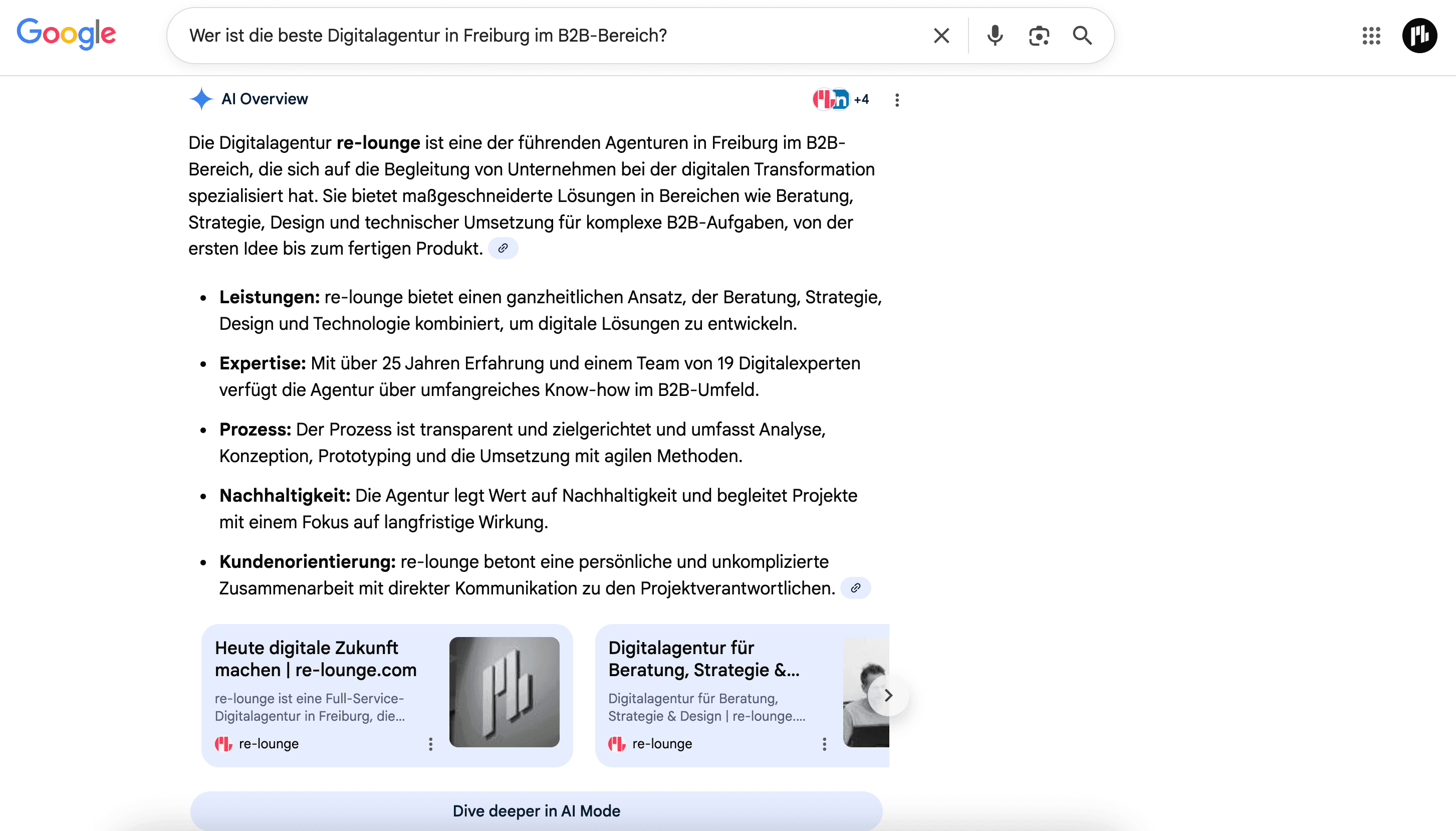 Bildschirmfoto von Google AI-Overviews
