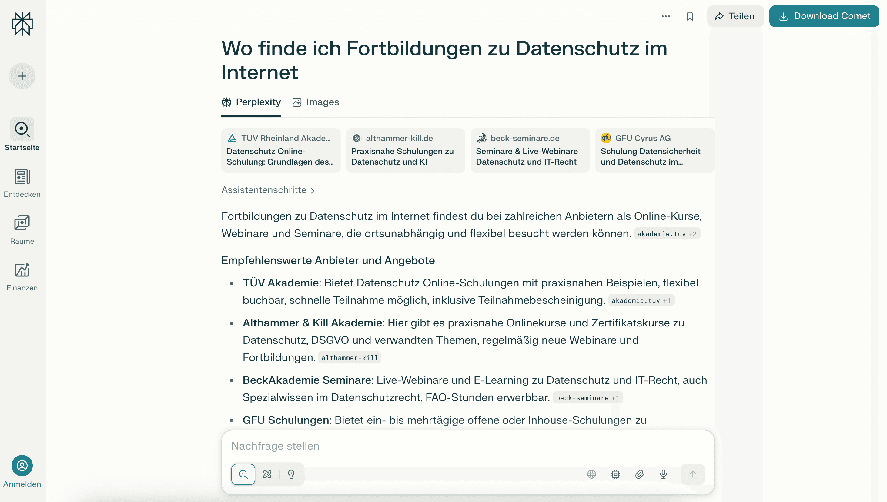 Bildschirmfoto von perplexity